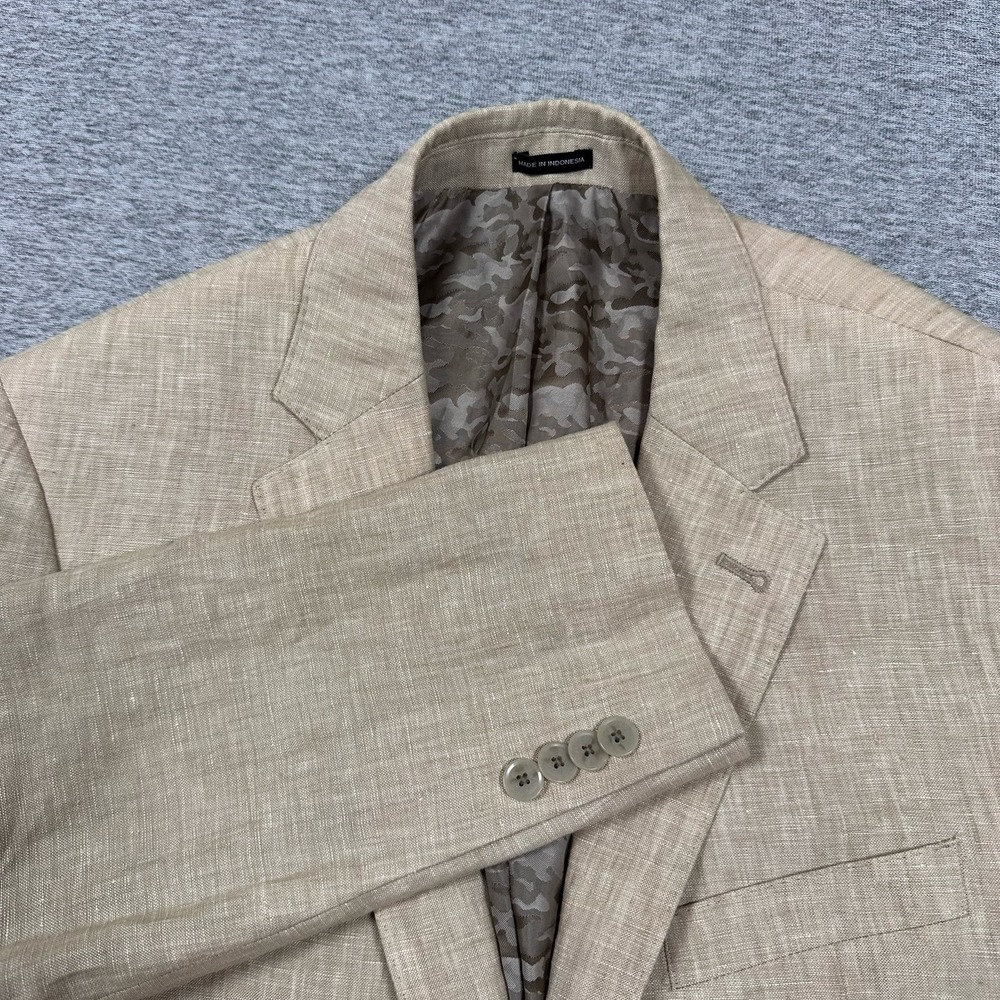 Joseph Abboud Blazer Mens Size 40L Beige Slim 100% Linen Two Button City Jacket